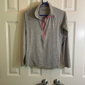 Under Armour Gray and Red Long Sleeve Polo Sweatshirt